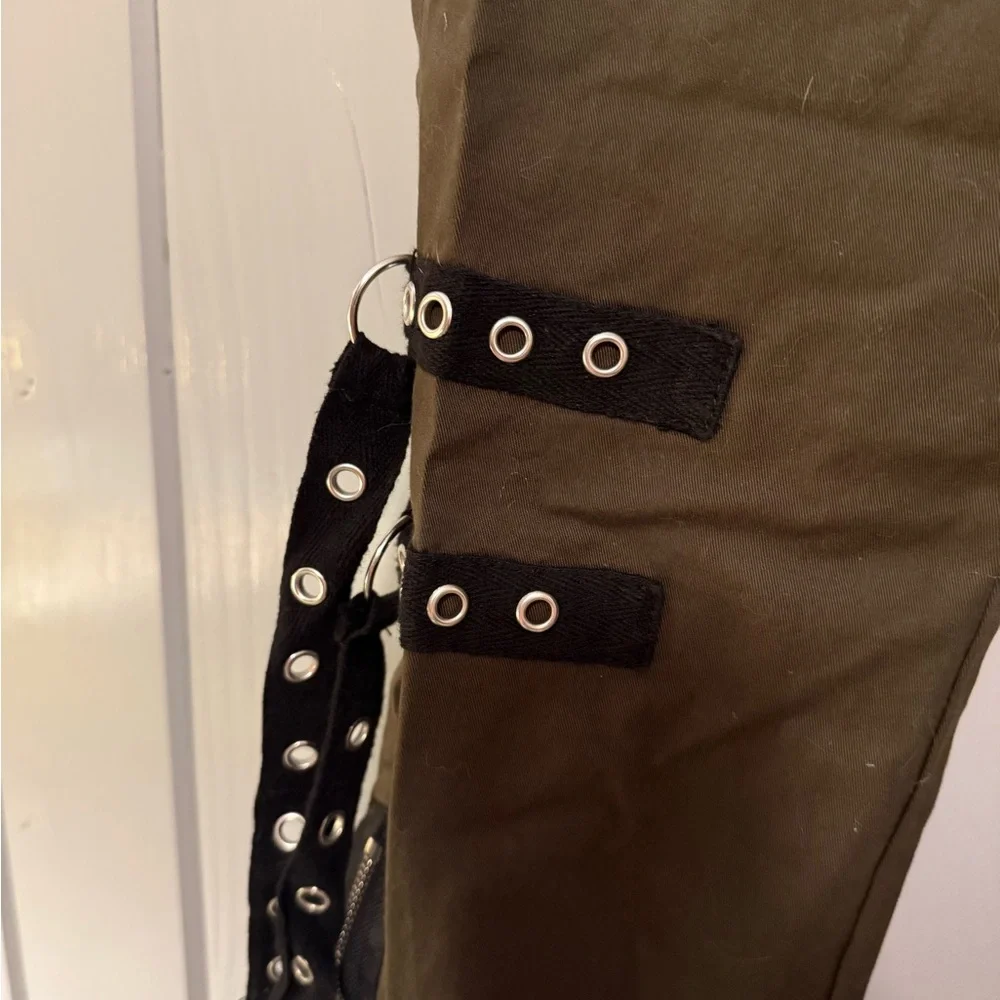 Hot Topic Dark Olive Pants with Black Accents - Picture 4 of 8